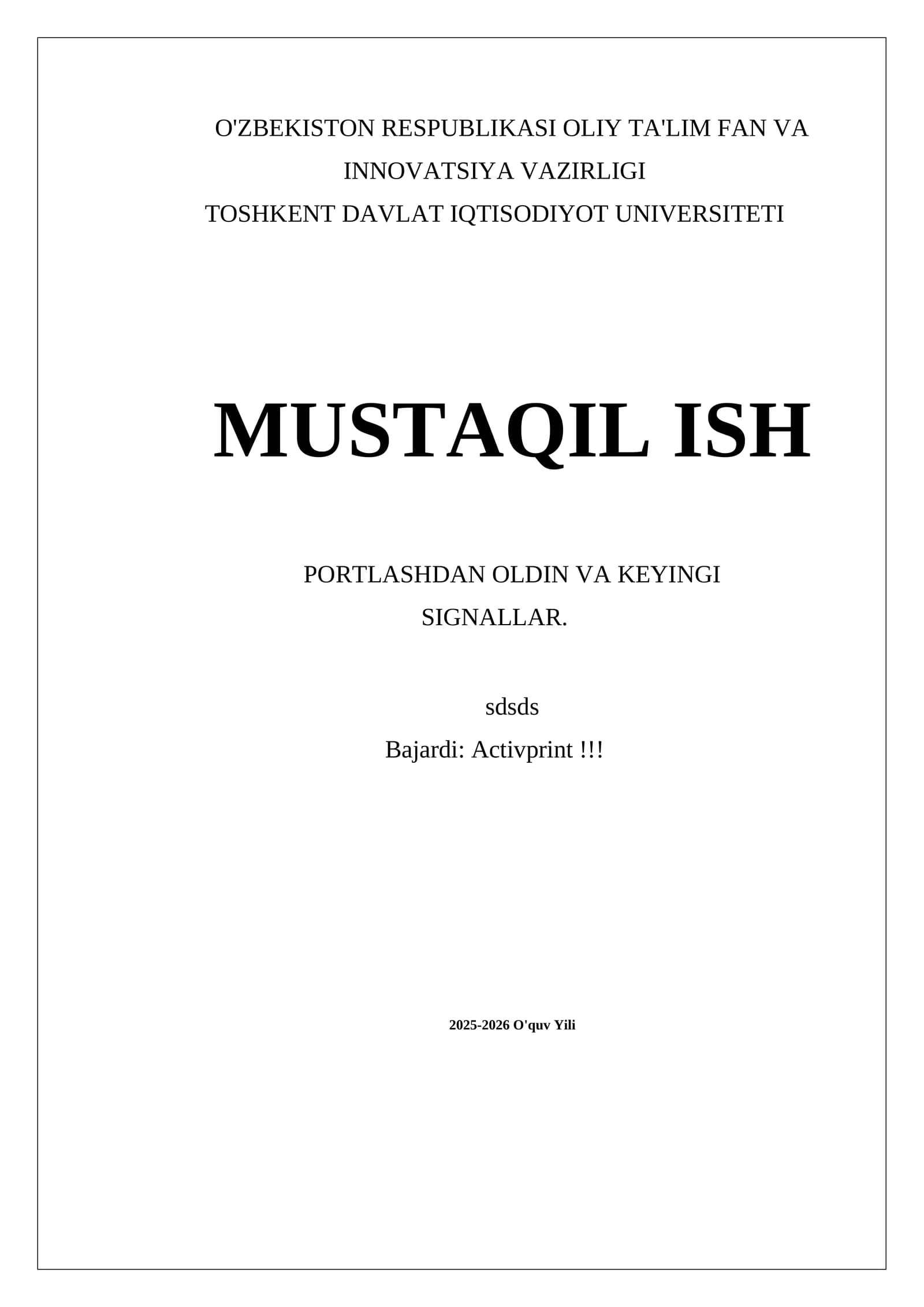 MUSTAQIL ISH PORTLASHDAN OLDIN VA KEYINGI SIGNALLAR