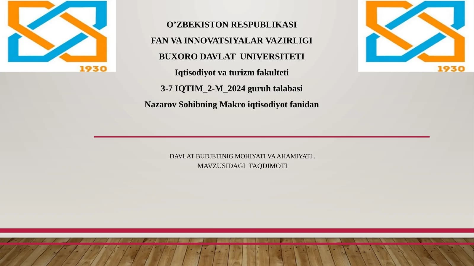 Davlat budjetinig mohiyati va ahamiyati..mavzusidagi  taqdimoti