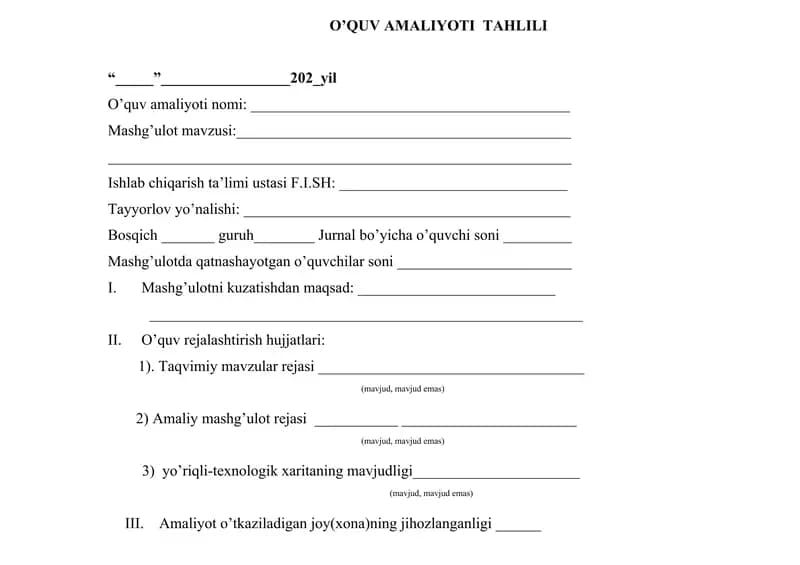 O’QUV AMALIYOTI TAHLILI
