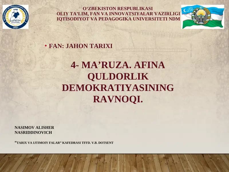 AFINA QULDORLIK DEMOKRATIYASINING RAVNOQI