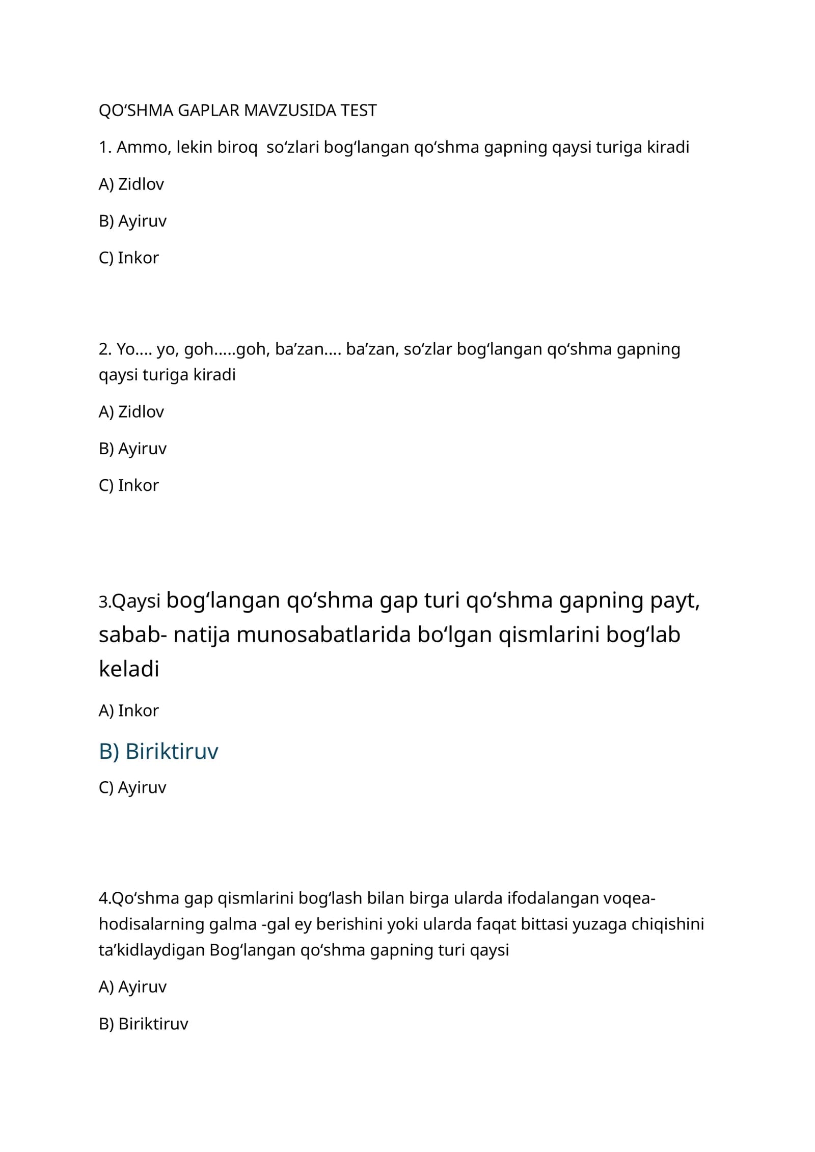 qoʻshma gap test