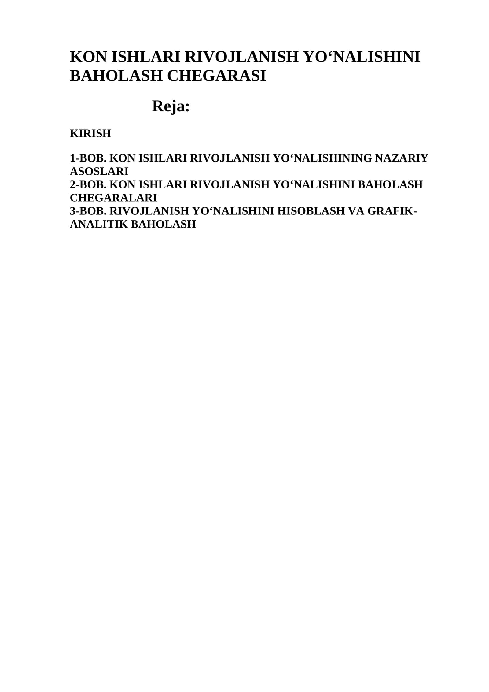 KON ISHLARI RIVOJLANISH YO‘NALISHINI BAHOLASH CHEGARASI