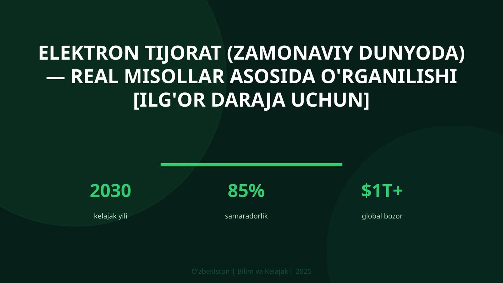 Elektron tijorat (zamonaviy dunyoda) — real misollar asosida o'rganilishi [ilg'or daraja uchun]
