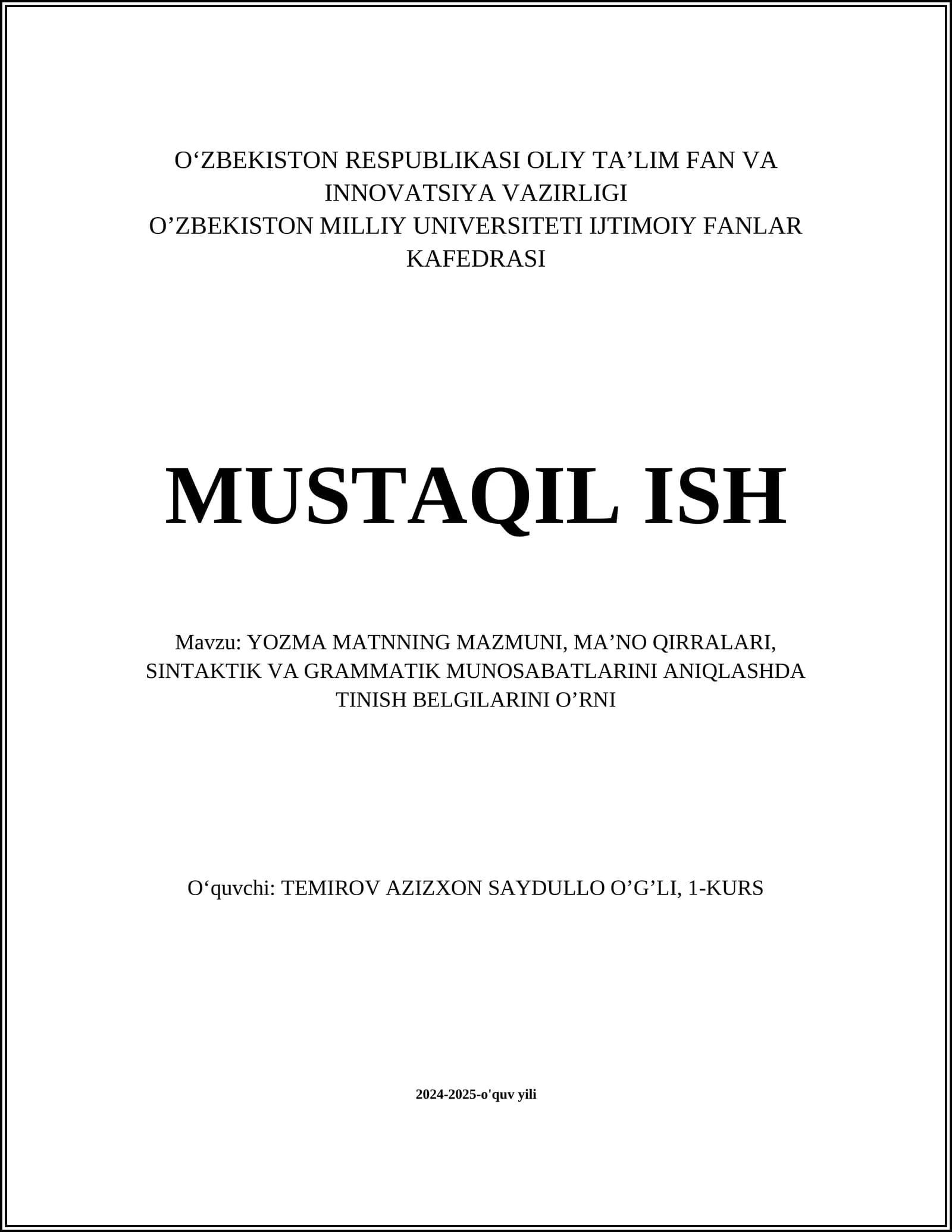 YOZMA MATNNING TUZILISHI