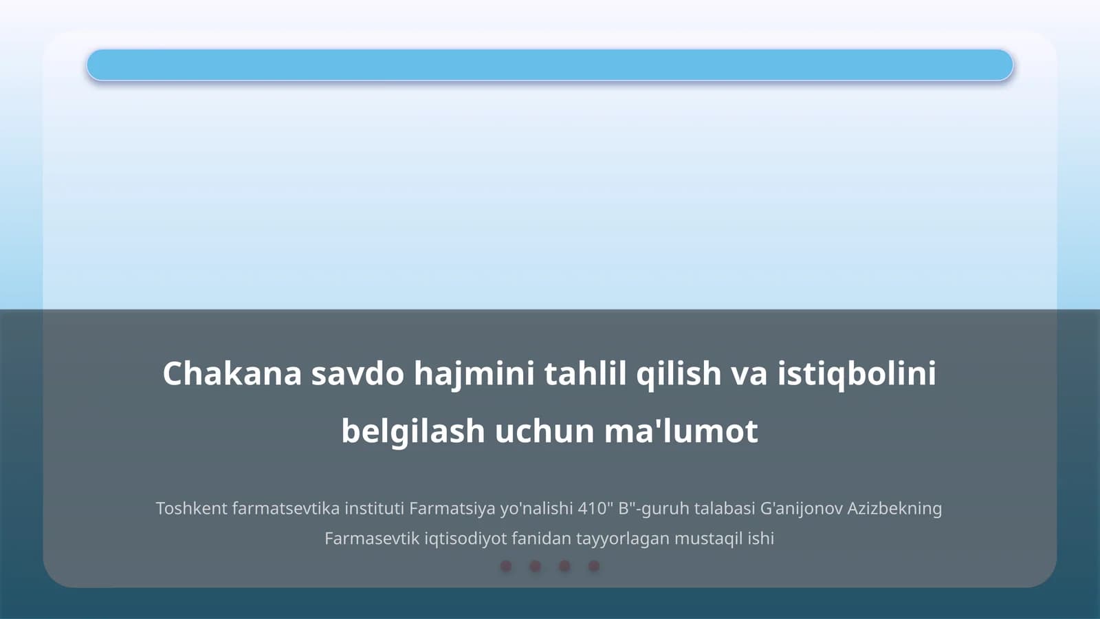 Chakana savdo hajmini tahlil qilish va istiqbolini belgilash uchun ma'lumot