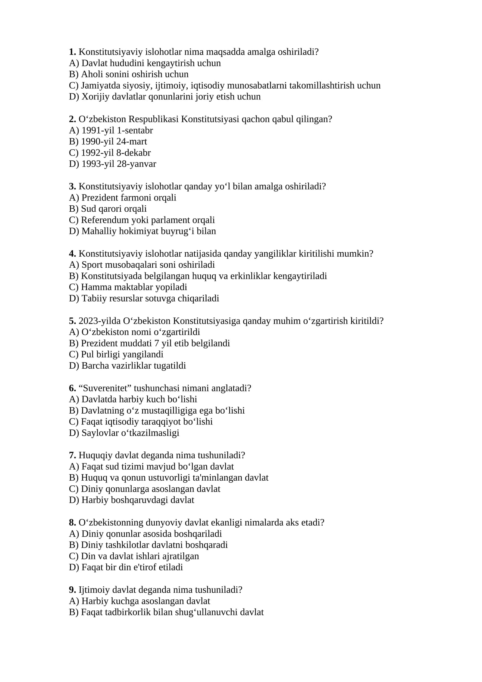Konstitutsiyaviy islohotlar nima maqsadda amalga oshiriladi?