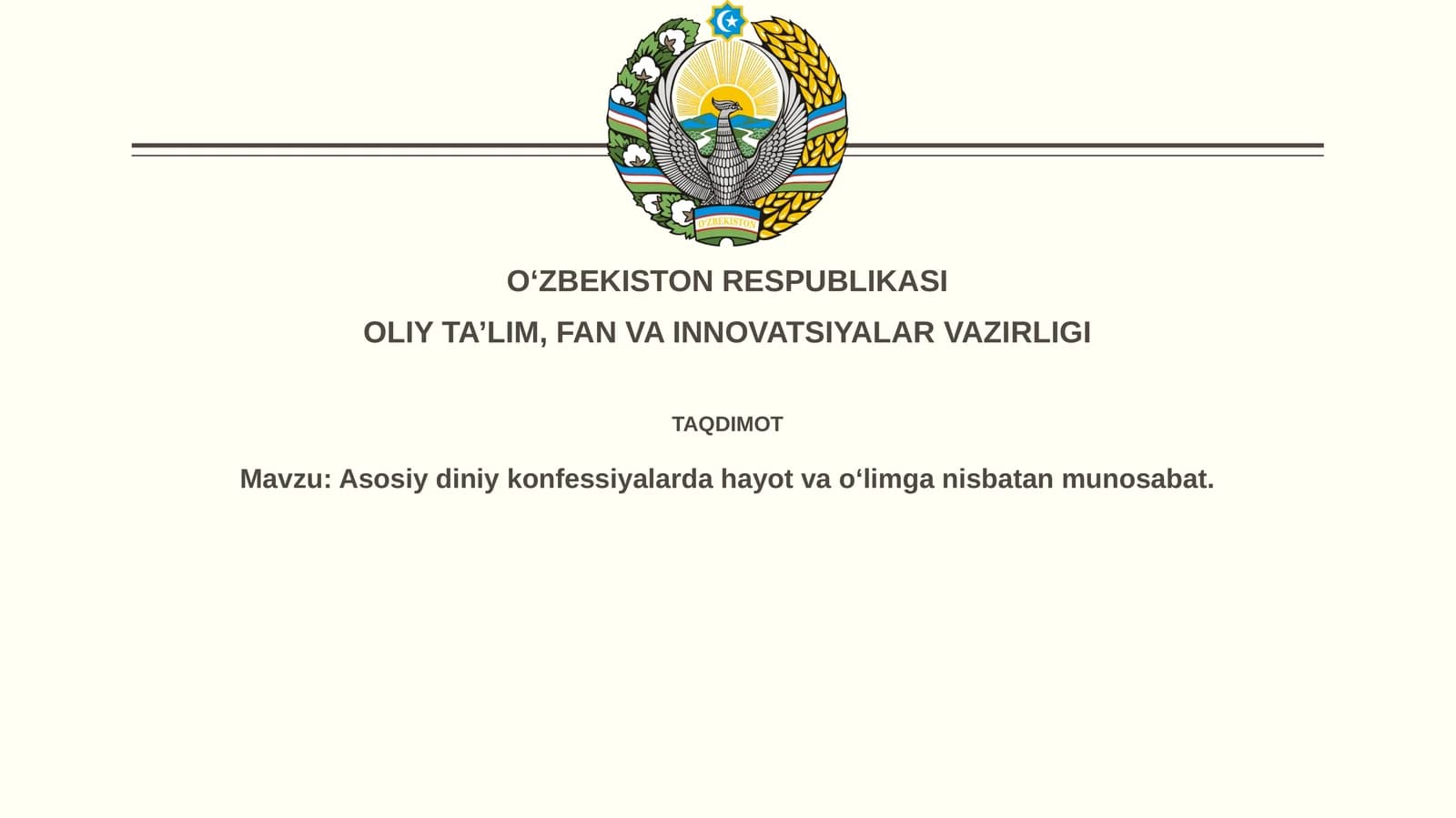 Asosiy dinlarda hayot va o‘lim