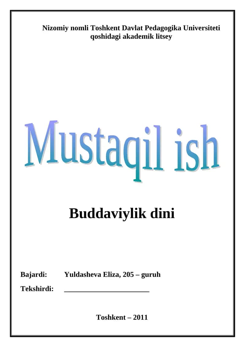 Buddaviylik Dini Tarixidan