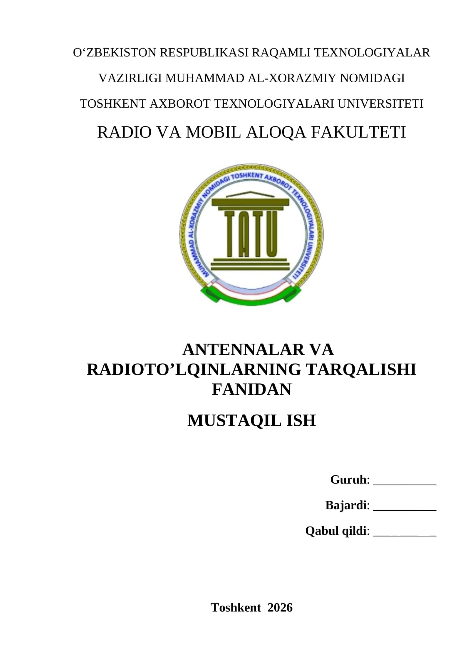 UQT diapazonidagi vibratorli antennalarning konstruktiv xususiyatlari, parametrlari  va xarakteristikalari