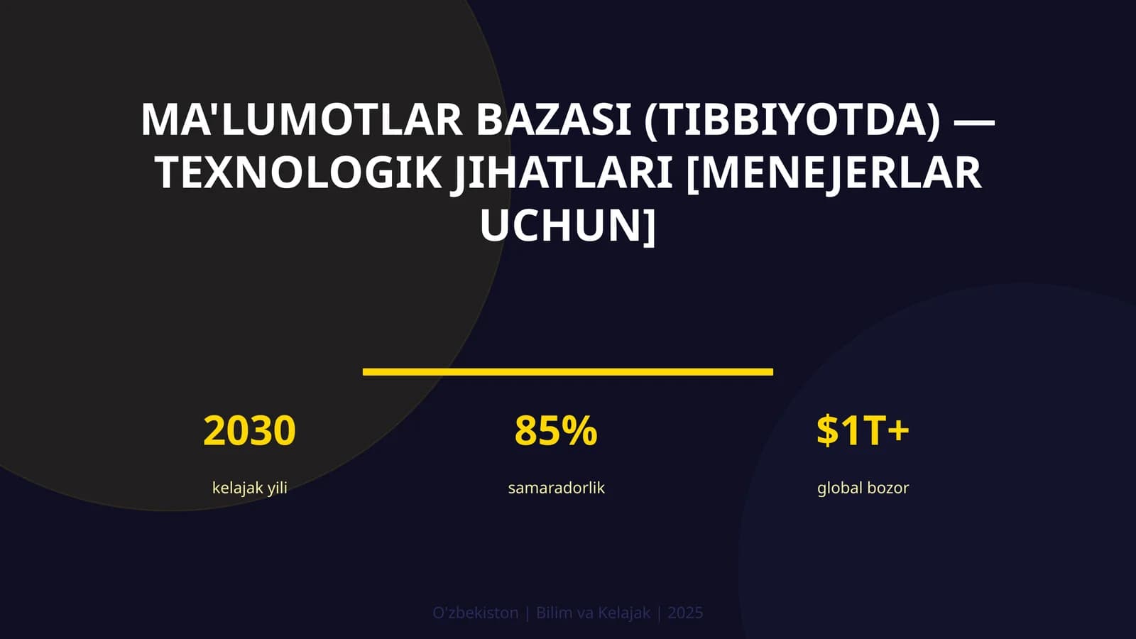 Ma'lumotlar bazasi (tibbiyotda) — texnologik jihatlari [menejerlar uchun]