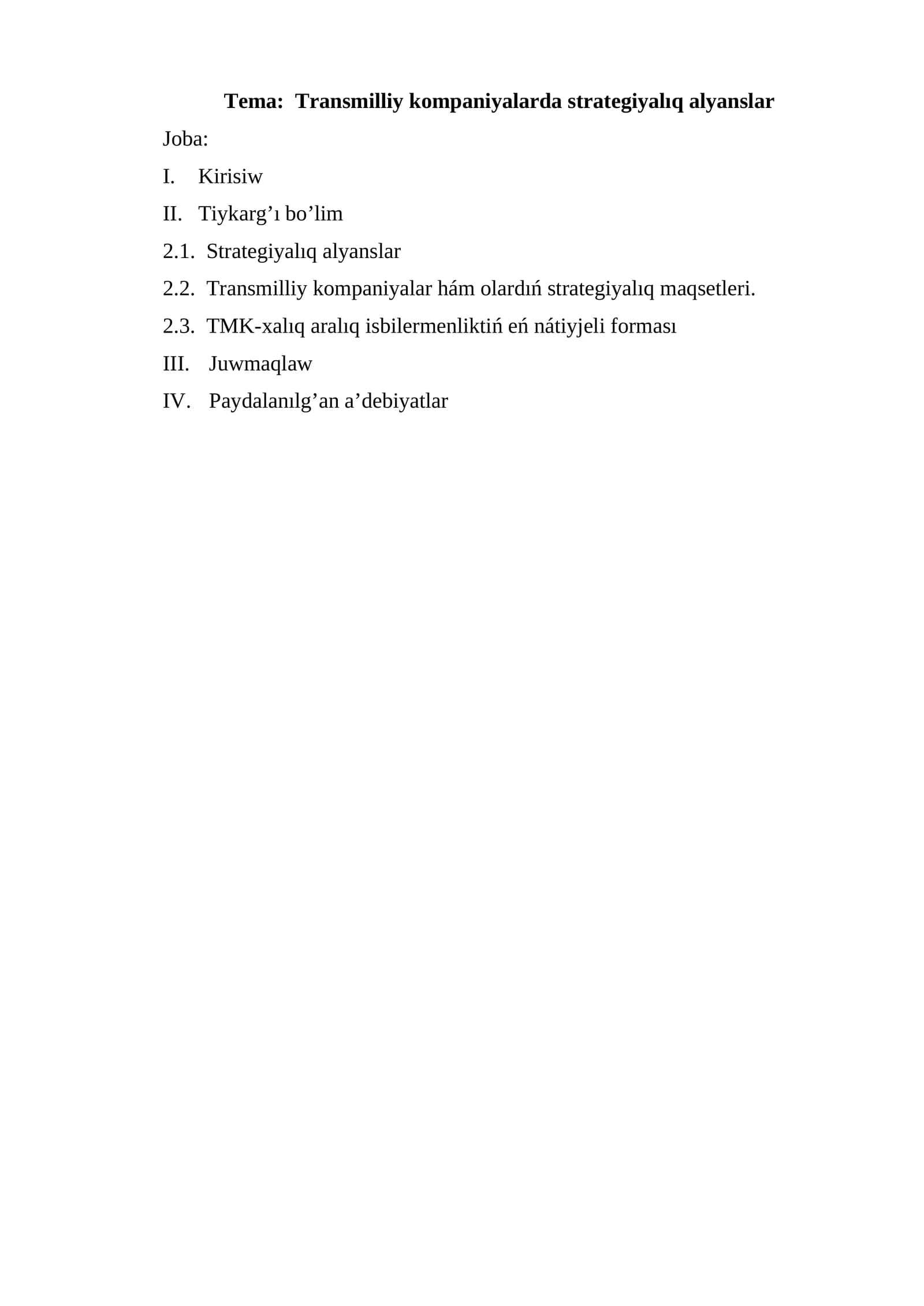Transmilliy kompaniyalarda strategiyalıq alyanslar