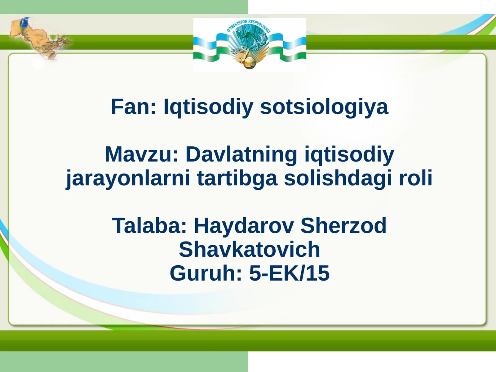 Davlatning iqtisodiy jarayonlarni tartibga solishdagi roli