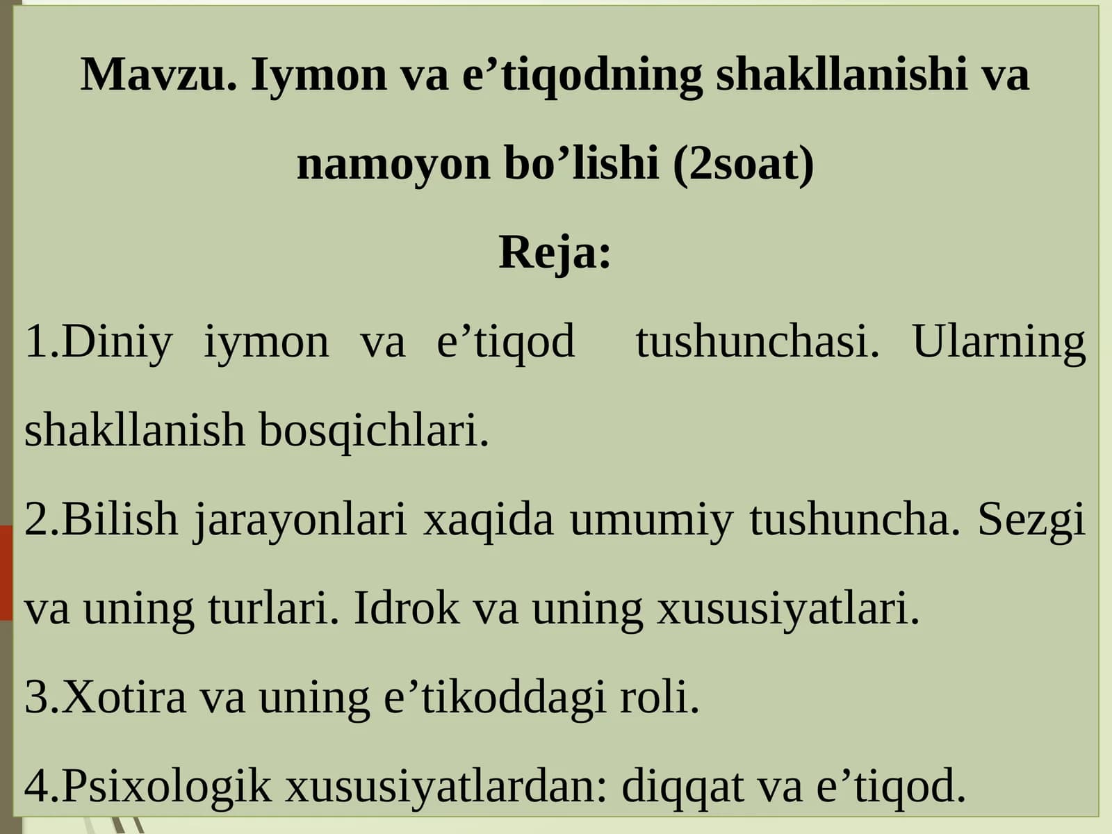 Iymon va e’tiqodning shakllanishi va namoyon bo’lishi