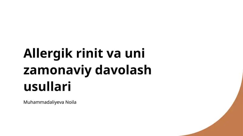 Allergik rinit va uni zamonaviy davolash usullari