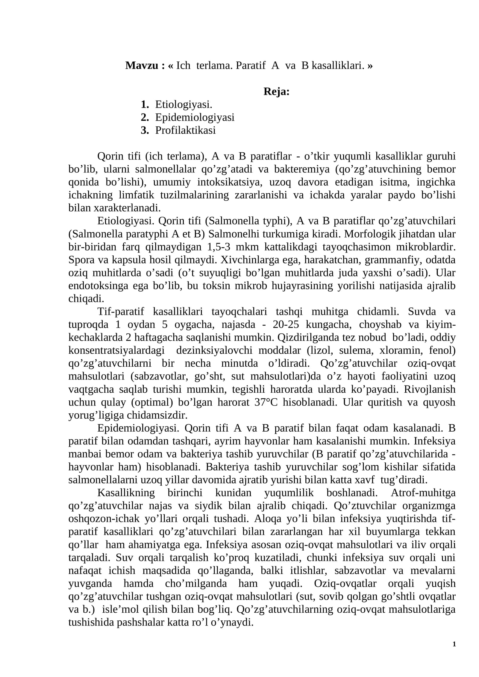 Ich terlama. Paratif A va B kasalliklari