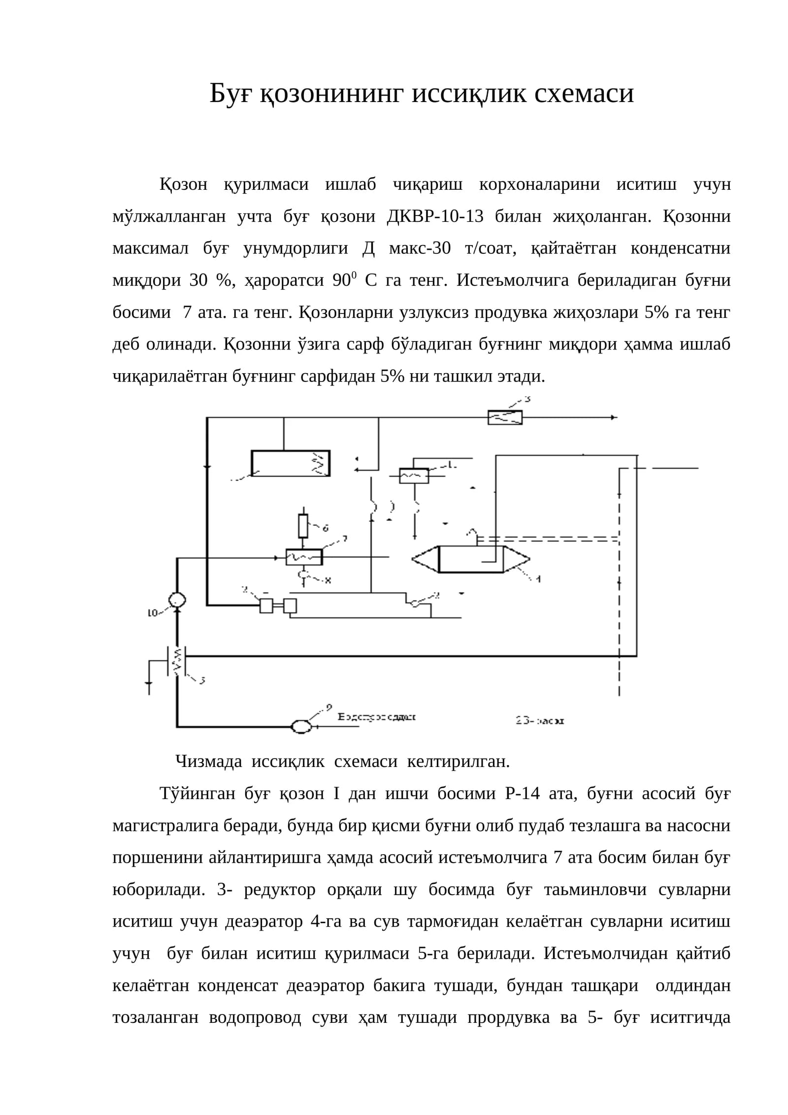 Буғ қозонининг иссиқлик схемаси