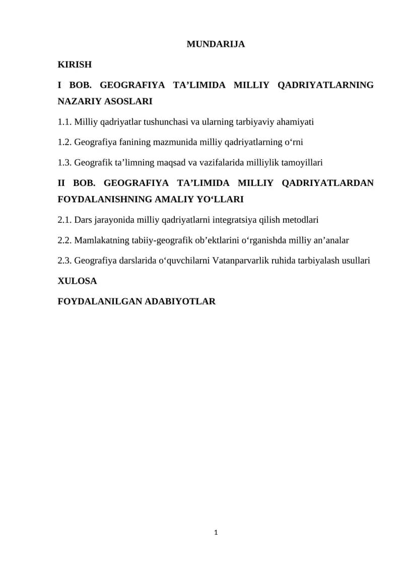 GEOGRAFIYA TA’LIMIDA MILLIY QADRIYATLARNING NAZARIY ASOSLARI