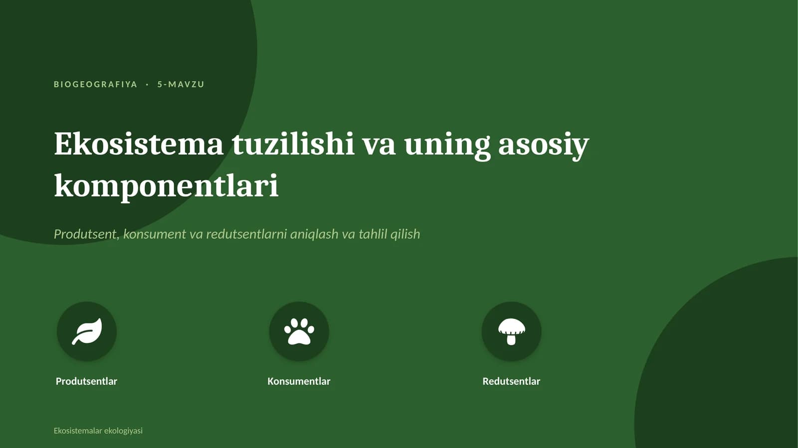 ekosistema tuzilishi va uning asosiy komponentlarini aniqlash