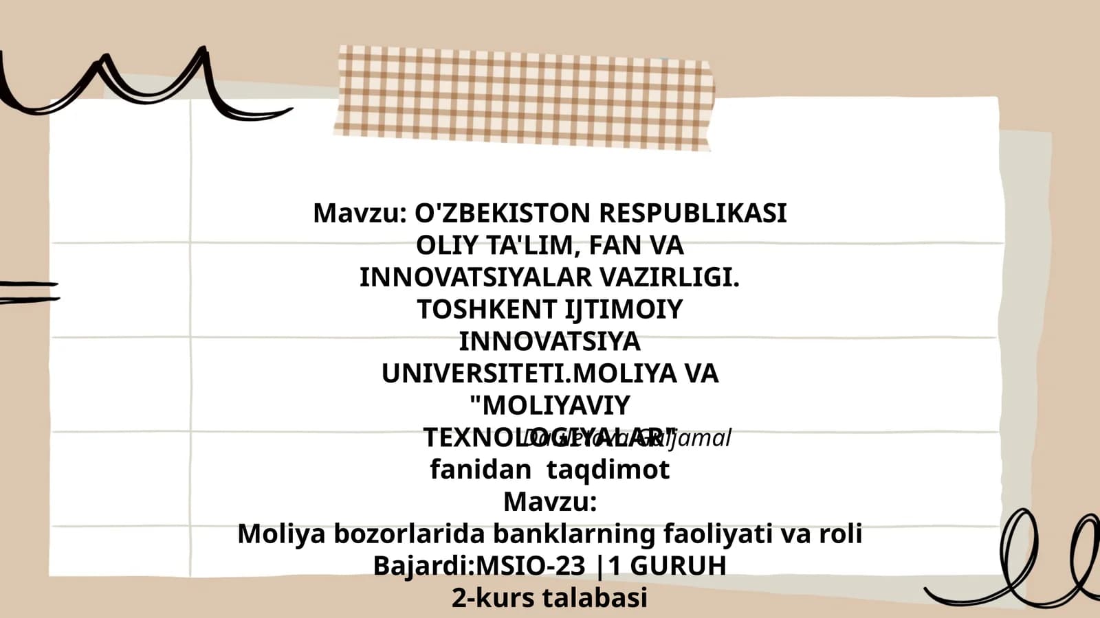 Moliya bozorlarida banklarning faoliyati va roli