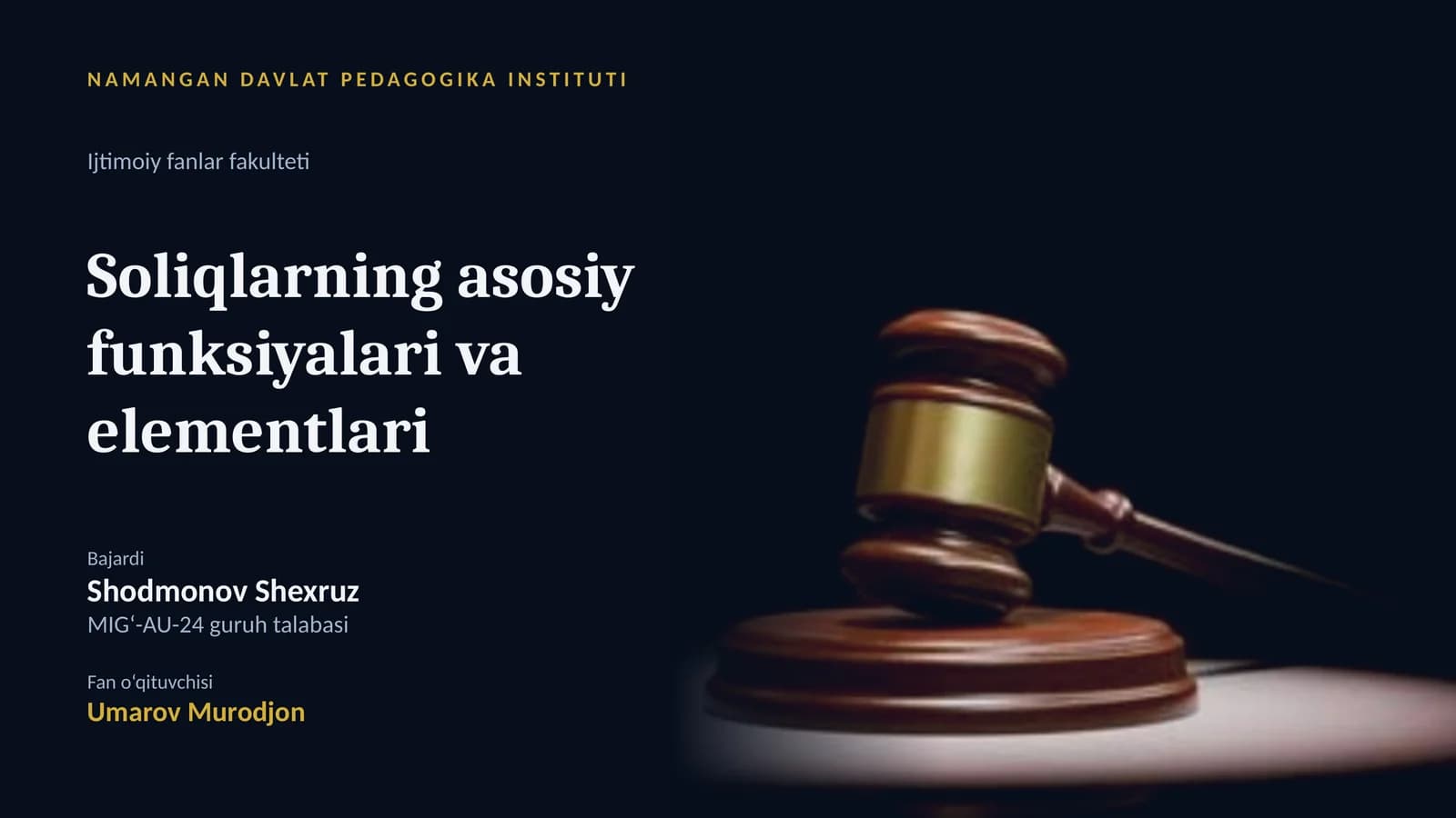 Soliqlarning asosiy funksiyalari va elementlari