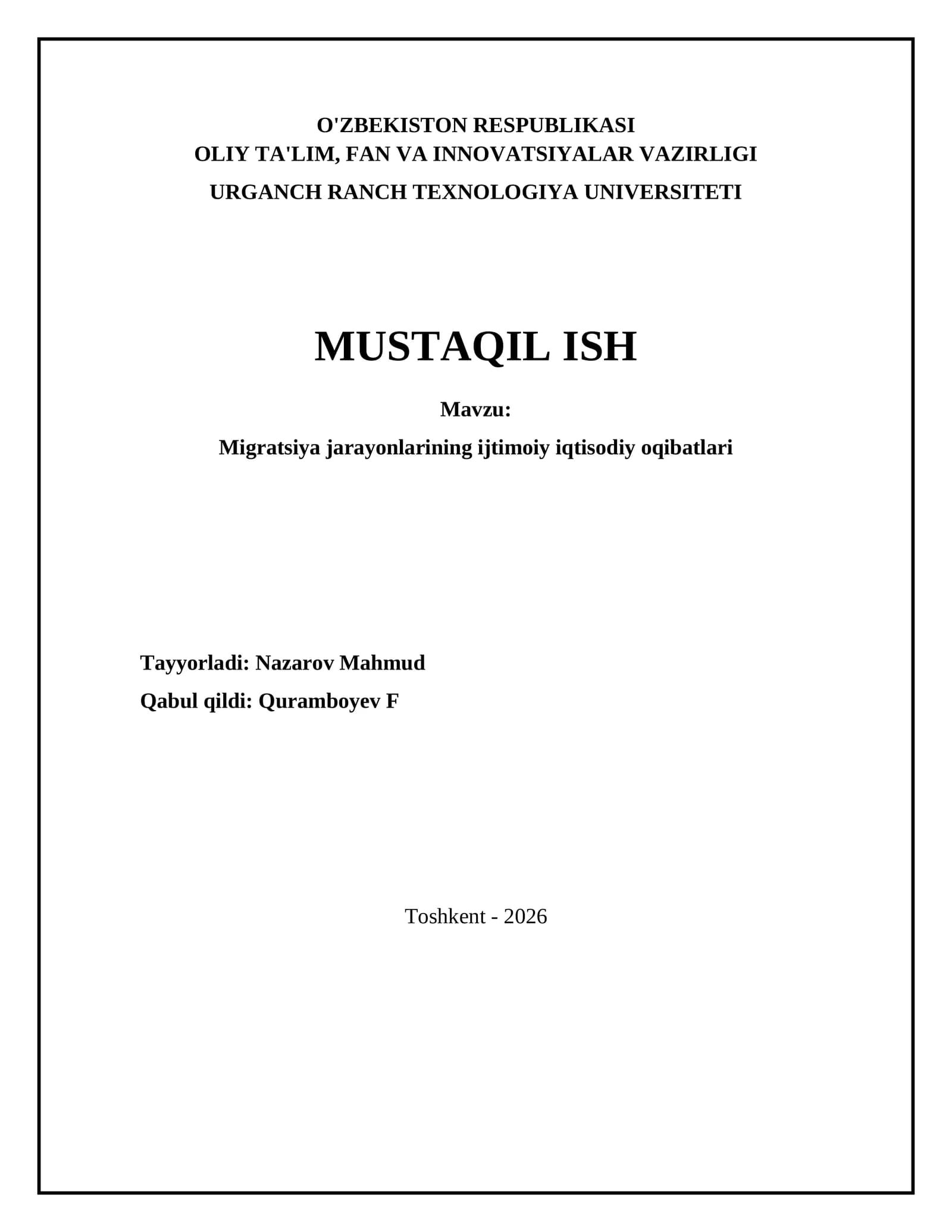 Migratsiya jarayonlarining ijtimoiy iqtisodiy oqibatlari