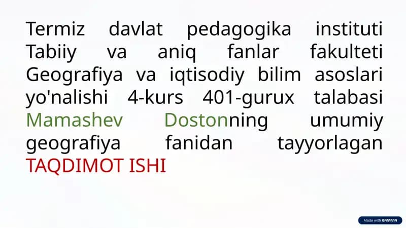 Yer yuzasining doimiy o’zgarishi