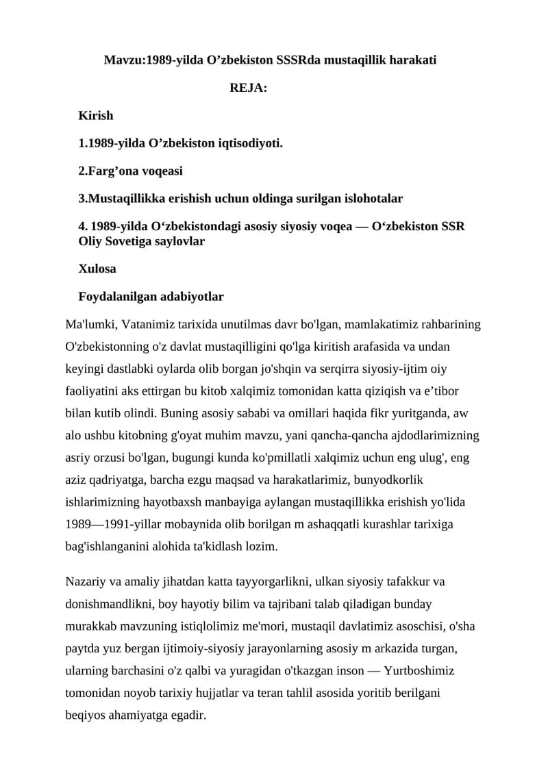 O’zbekiston SSSRda mustaqillik harakati