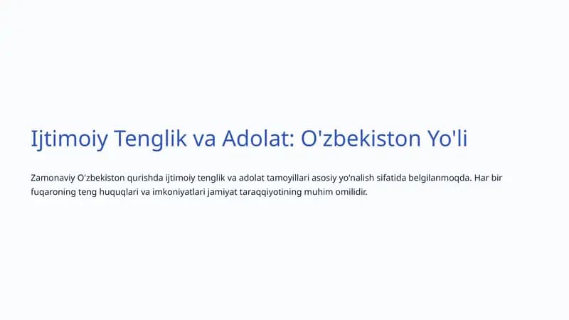 Ijtimoiy Tenglik va Adolat: O'zbekiston Yo'li