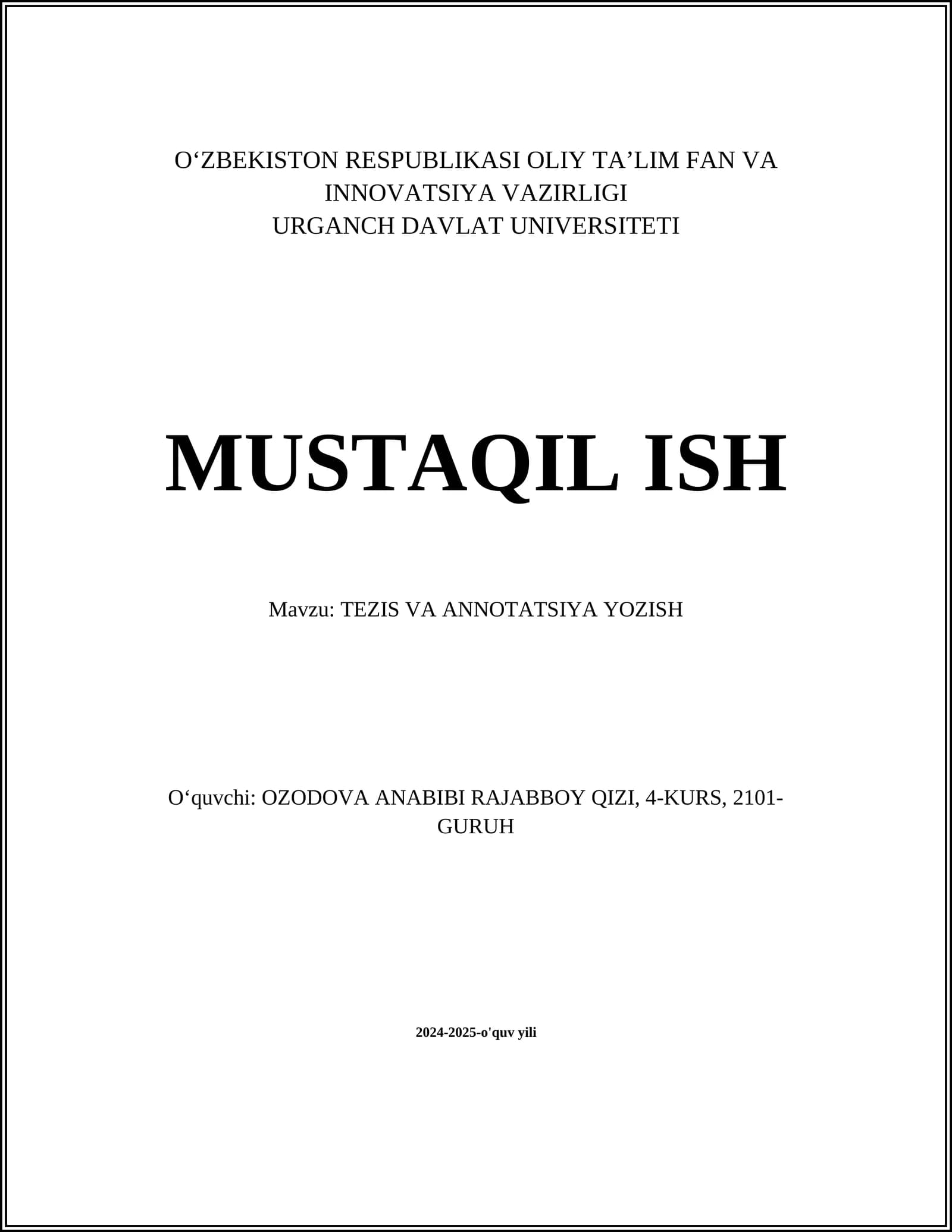 TEZIS VA ANNOTATSIYA YOZISH
