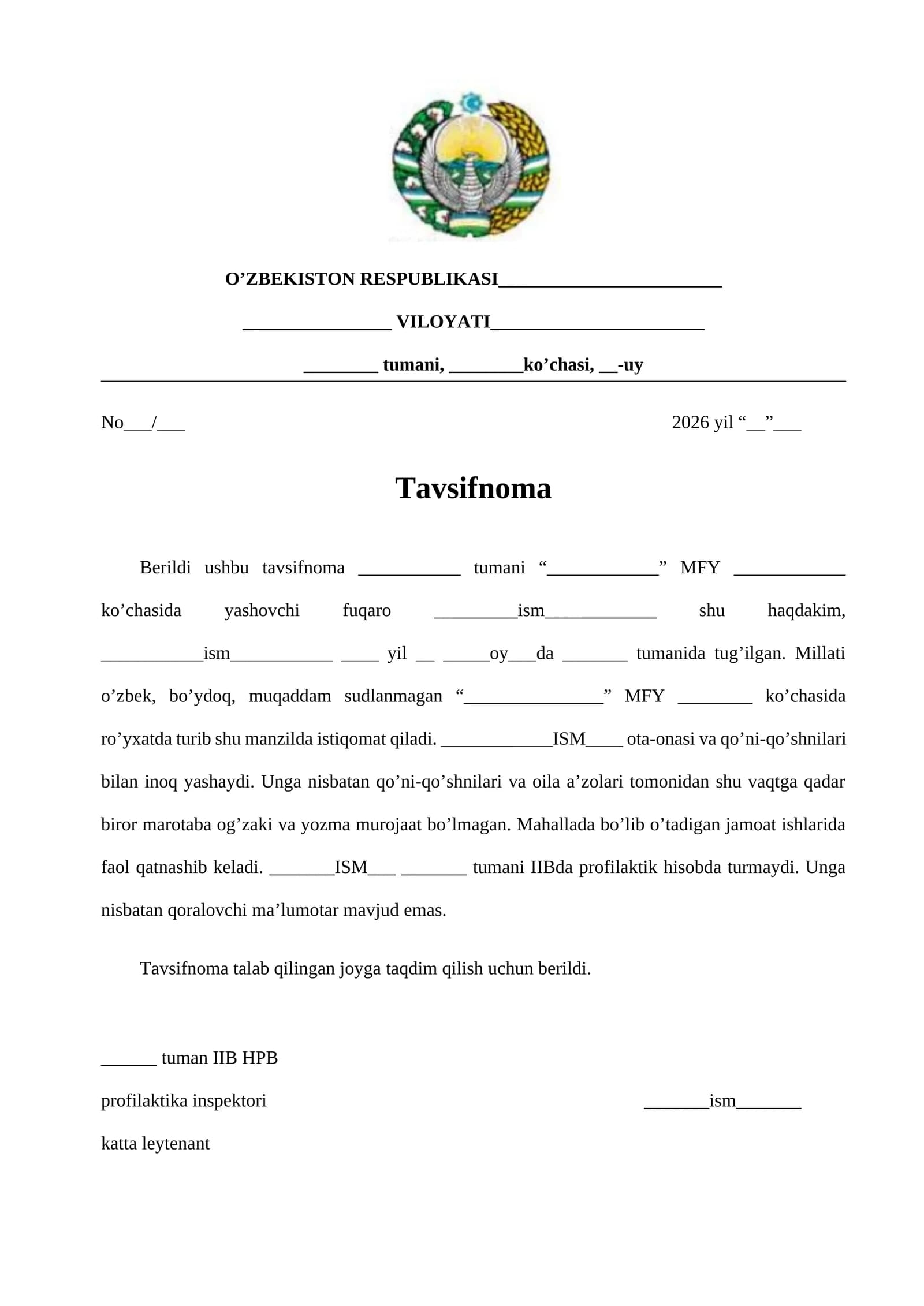 Tavsifnoma PDF namuna