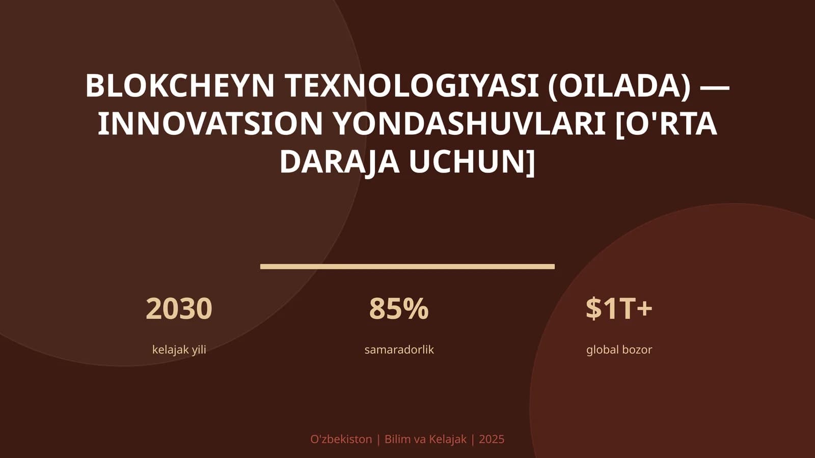 Blokcheyn texnologiyasi (oilada) — innovatsion yondashuvlari [o'rta daraja uchun]