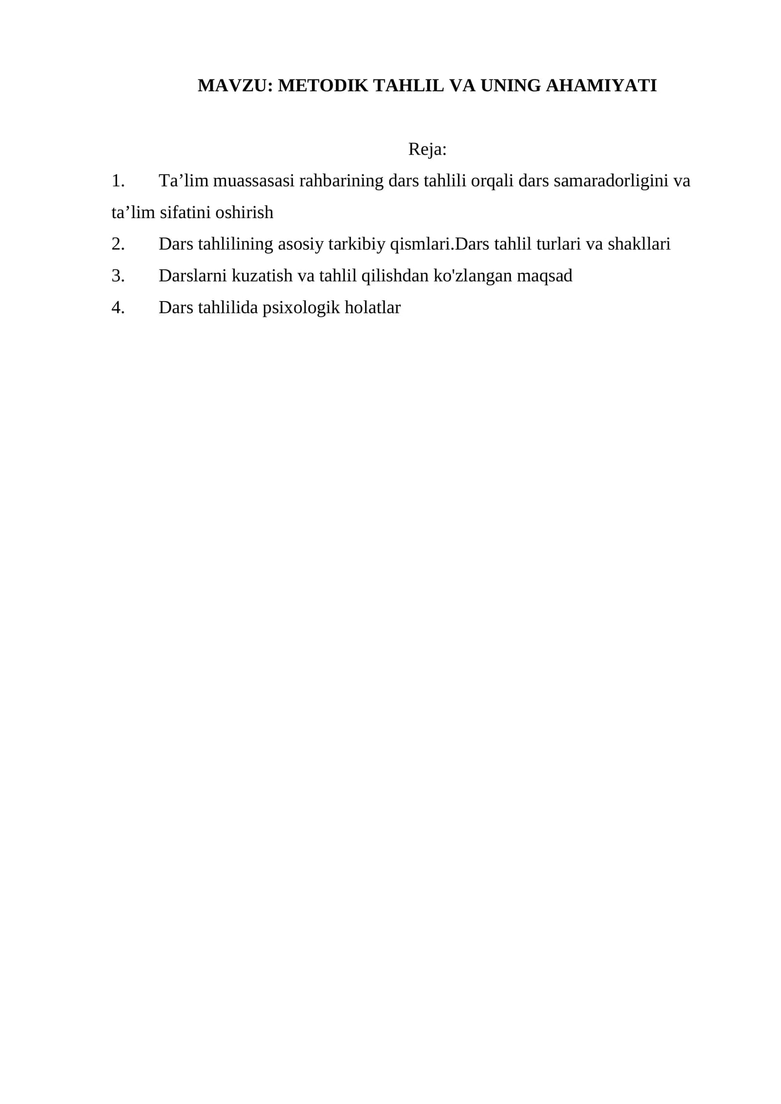 METODIK TAHLIL VA UNING AHAMIYATI