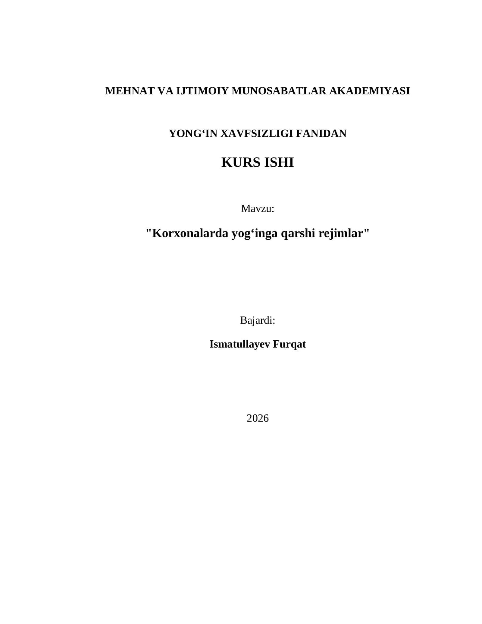 Korxonalarda yogʻinga qarshi rejimlar
