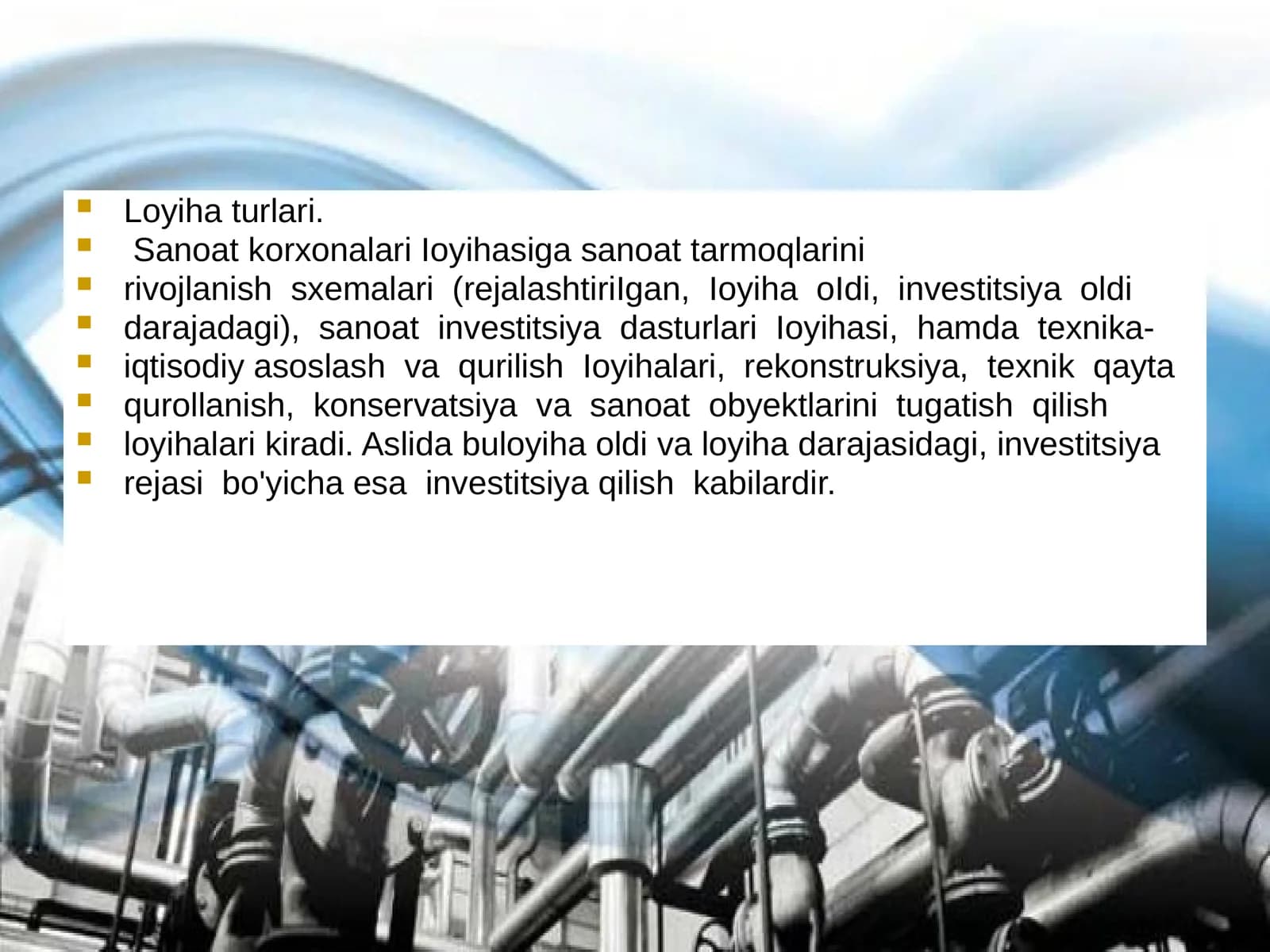 Sanoat loyihalari obyektlari
