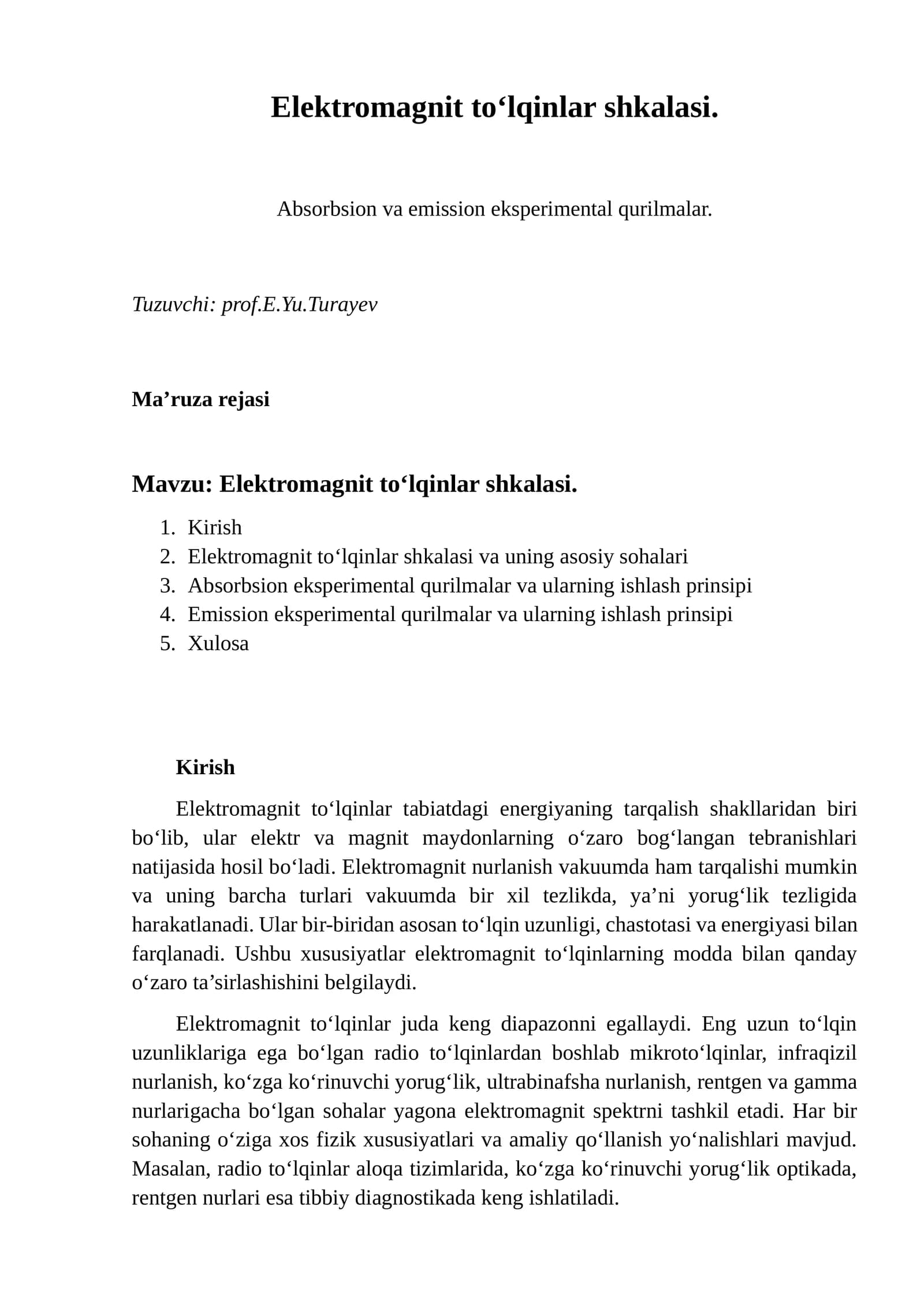 Elektromagnit to‘lqinlar shkalasi