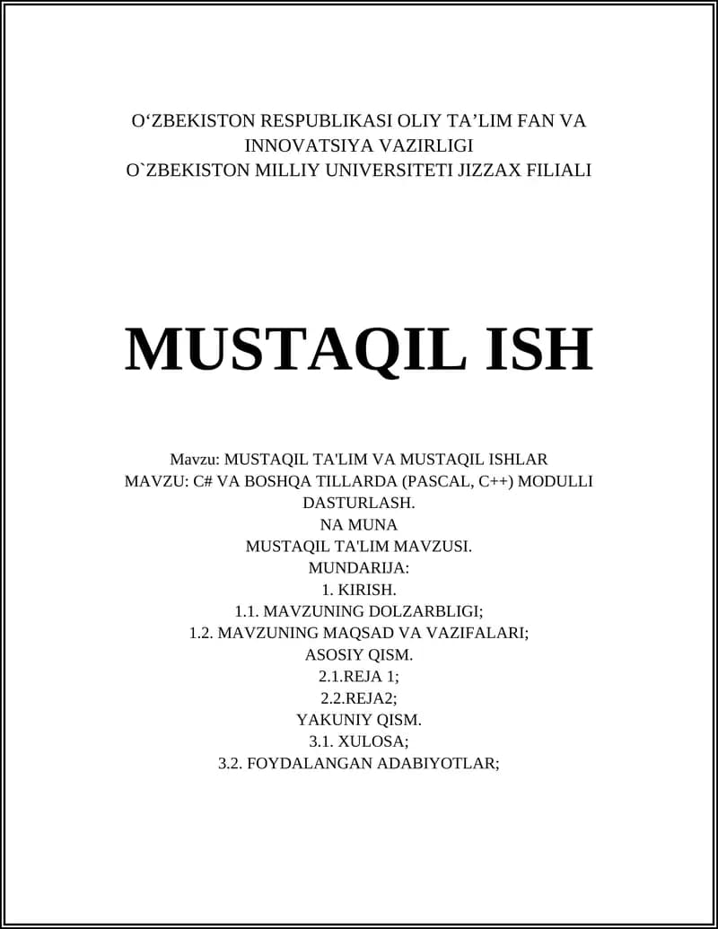C# VA BOSHQA TILLARDA (PASCAL, C++) MODULLI DASTURLASH