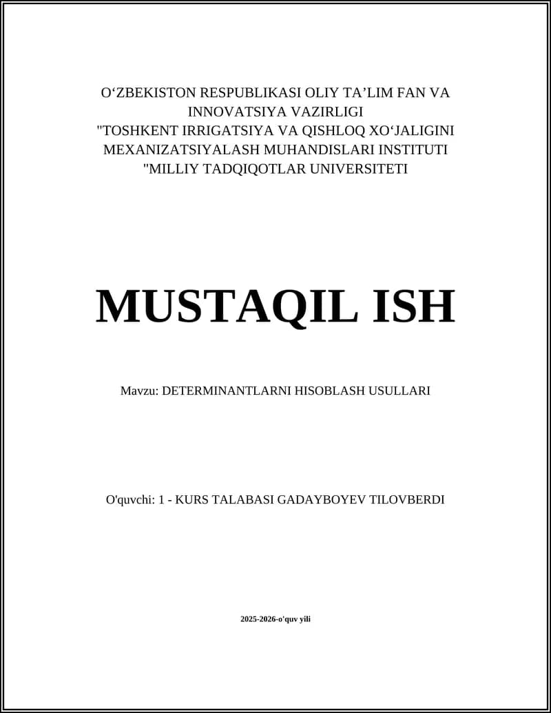 DETERMINANTLARNI HISOBLASH USULLARI