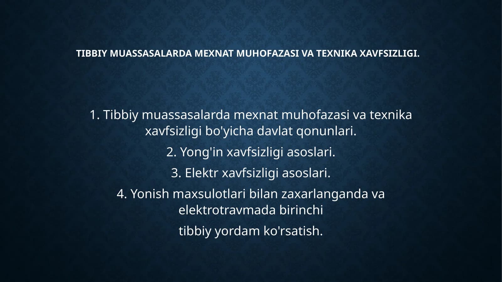 Tibbiymuassasalardamexnatmuhofazasivatexnikaxavfsizligi