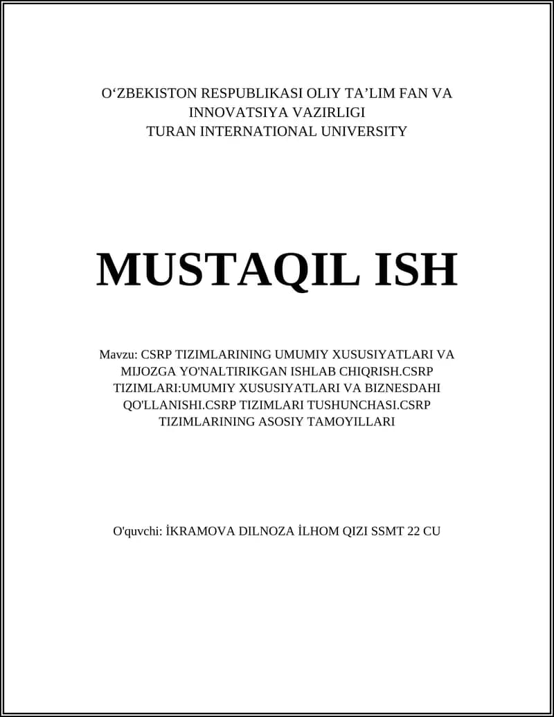 CSRP TIZIMLARI TUSHUNCHASI VA MOHIYATI