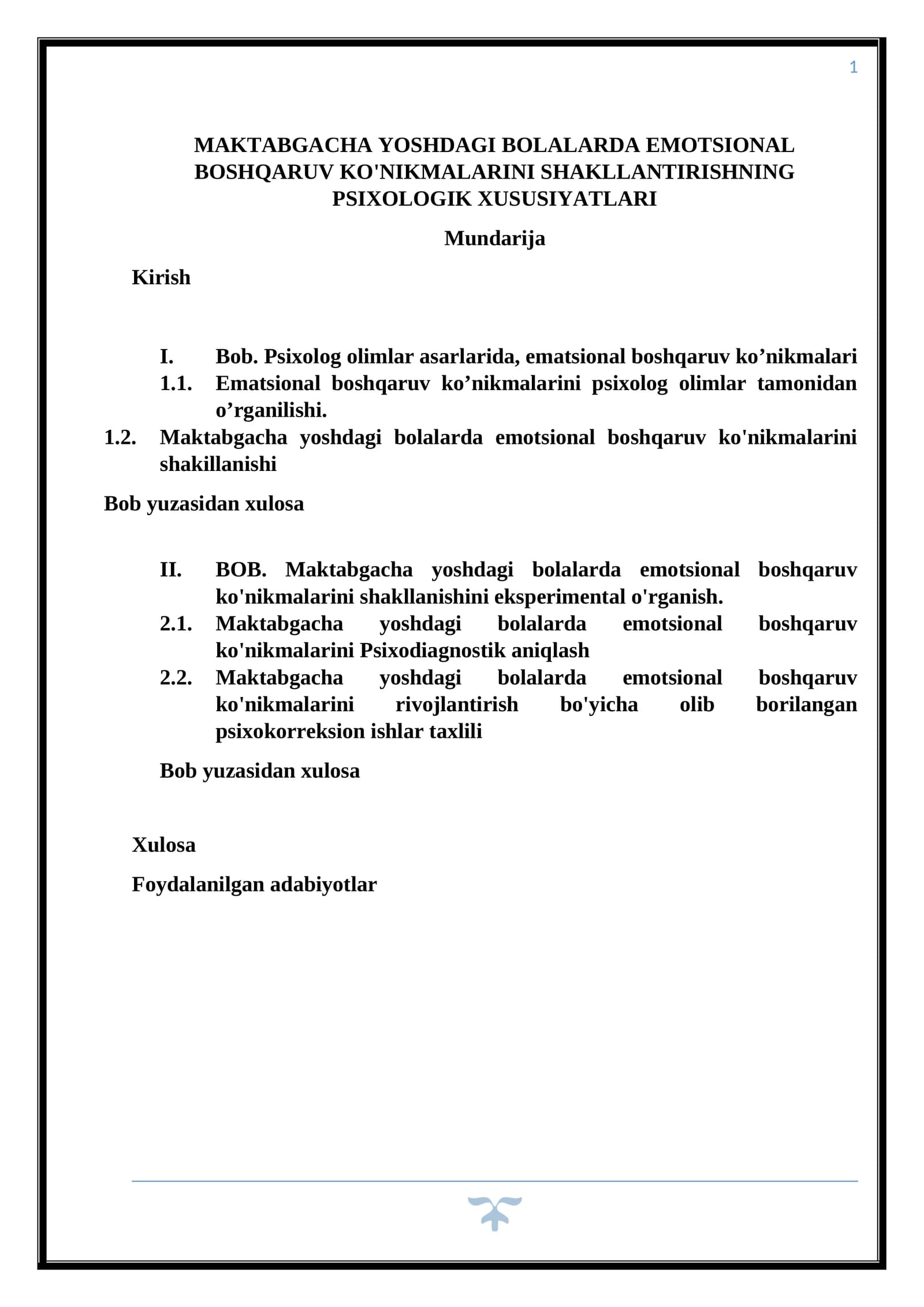 MAKTABGACHA YOSHDAGI BOLALARDA EMOTSIONAL BOSHQARUV KO'NIKMALARINI SHAKLLANTIRISHNING PSIXOLOGIK XUSUSIYATLARI