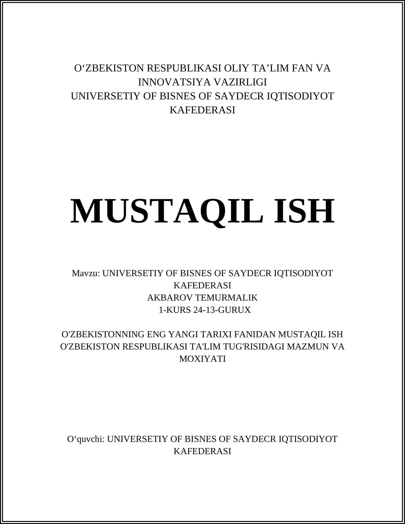 O'zbekiston Respublikasi ta'lim siyosatining asosiy tamoyillari