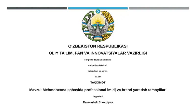 Mehmonxona sohasida professional imidj va brend yaratish tamoyillari