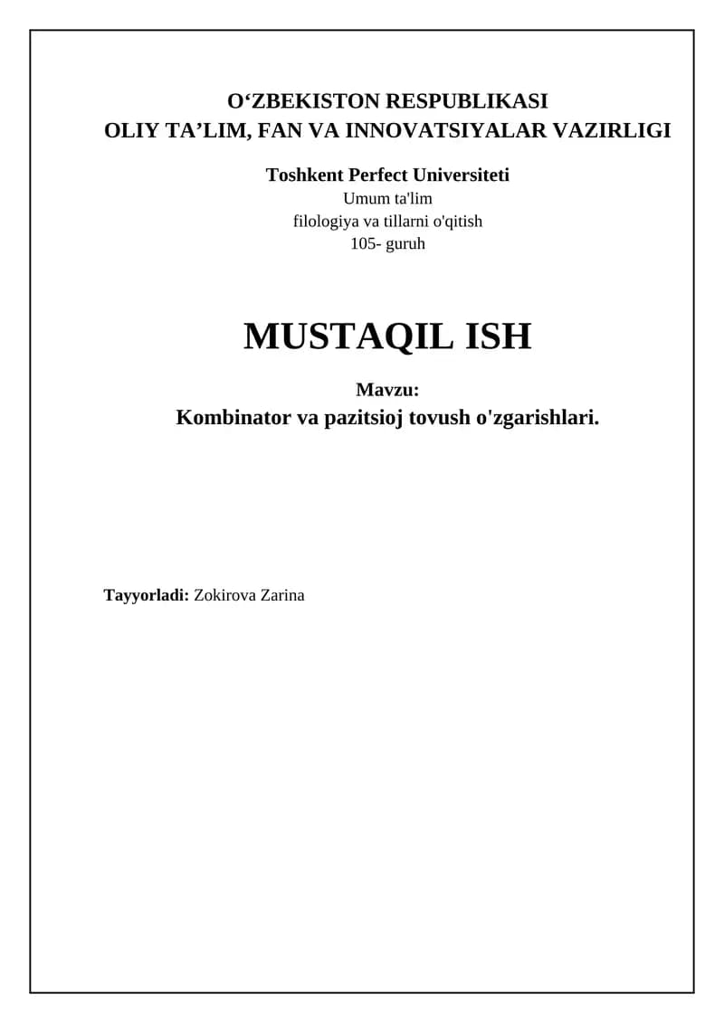 Kombinator va pazitsioj tovush o'zgarishlari
