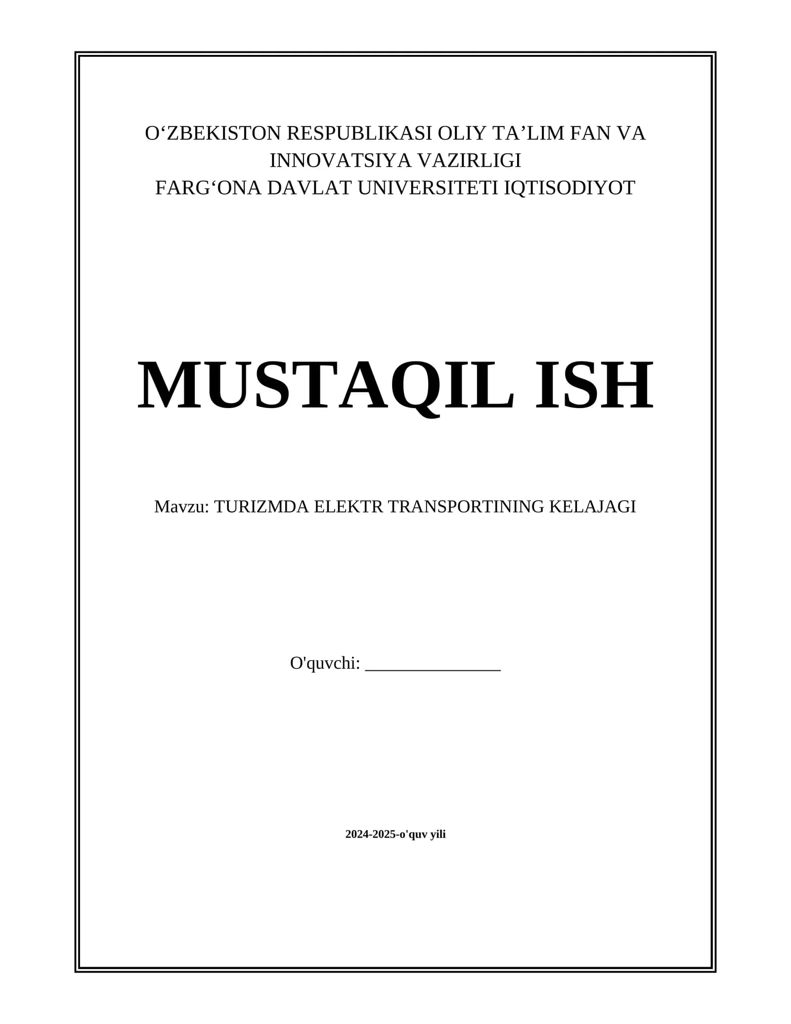 TURIZMDA ELEKTR TRANSPORTINING KELAJAGI