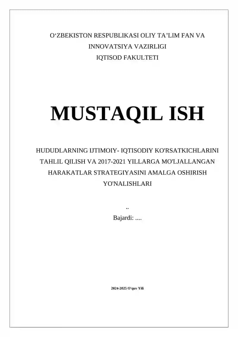 Hududlarning Ijtimoiy-Iqtisodiy Ko'rsatkichlarini Tahlil Qilish va Mo'ljalga Harakatlar Strategiyasi