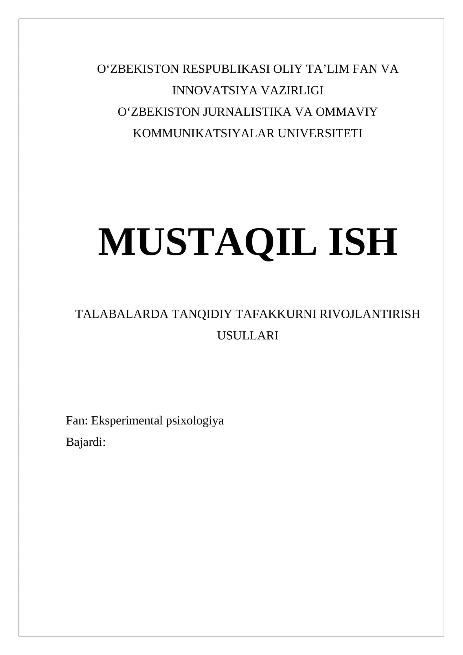 Tanqidiy Tafakkur Rivojlantirish Usullari