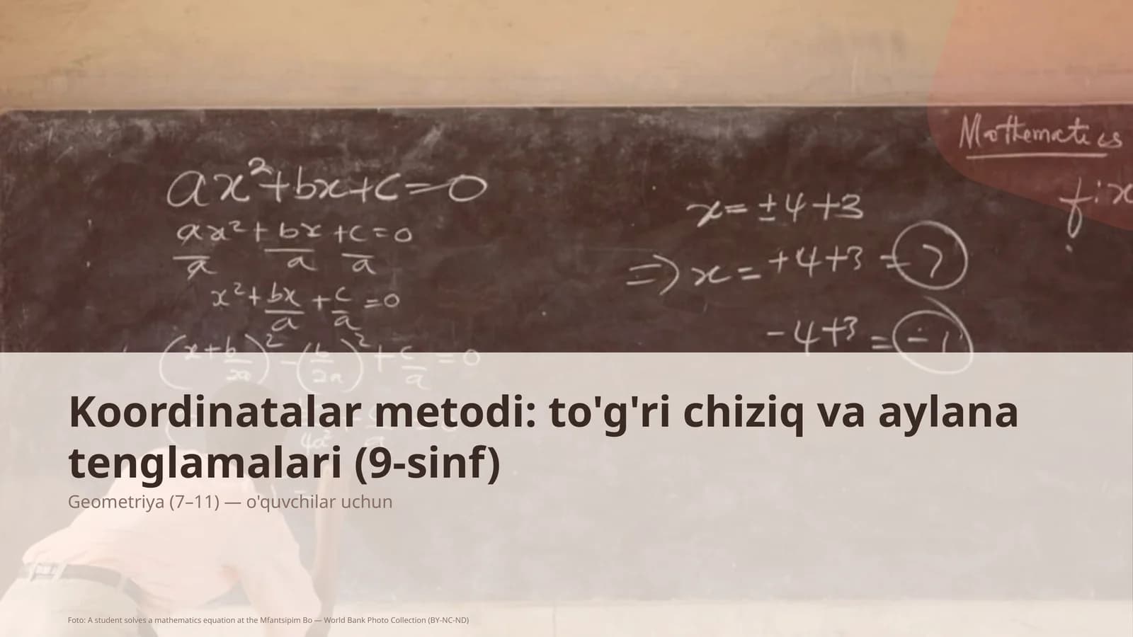 Koordinatalar metodi: to'g'ri chiziq va aylana tenglamalari (9-sinf)
