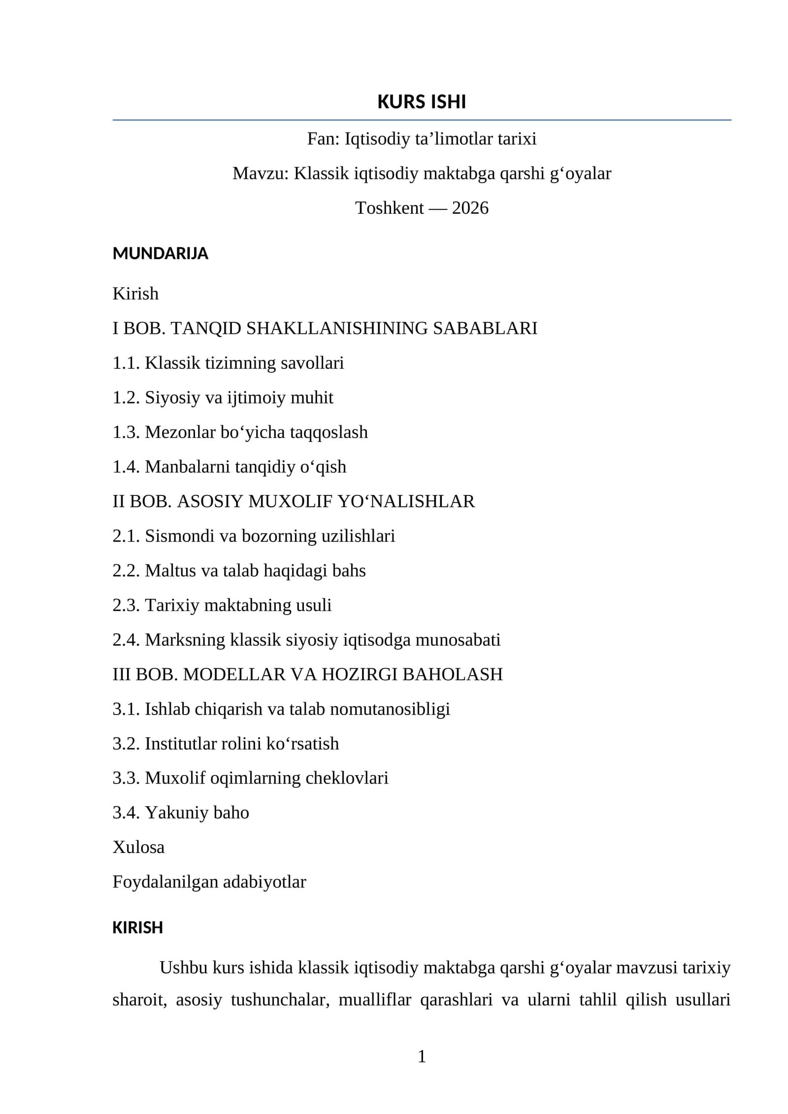 Klassik iqtisodiy maktabga qarshi g‘oyalar