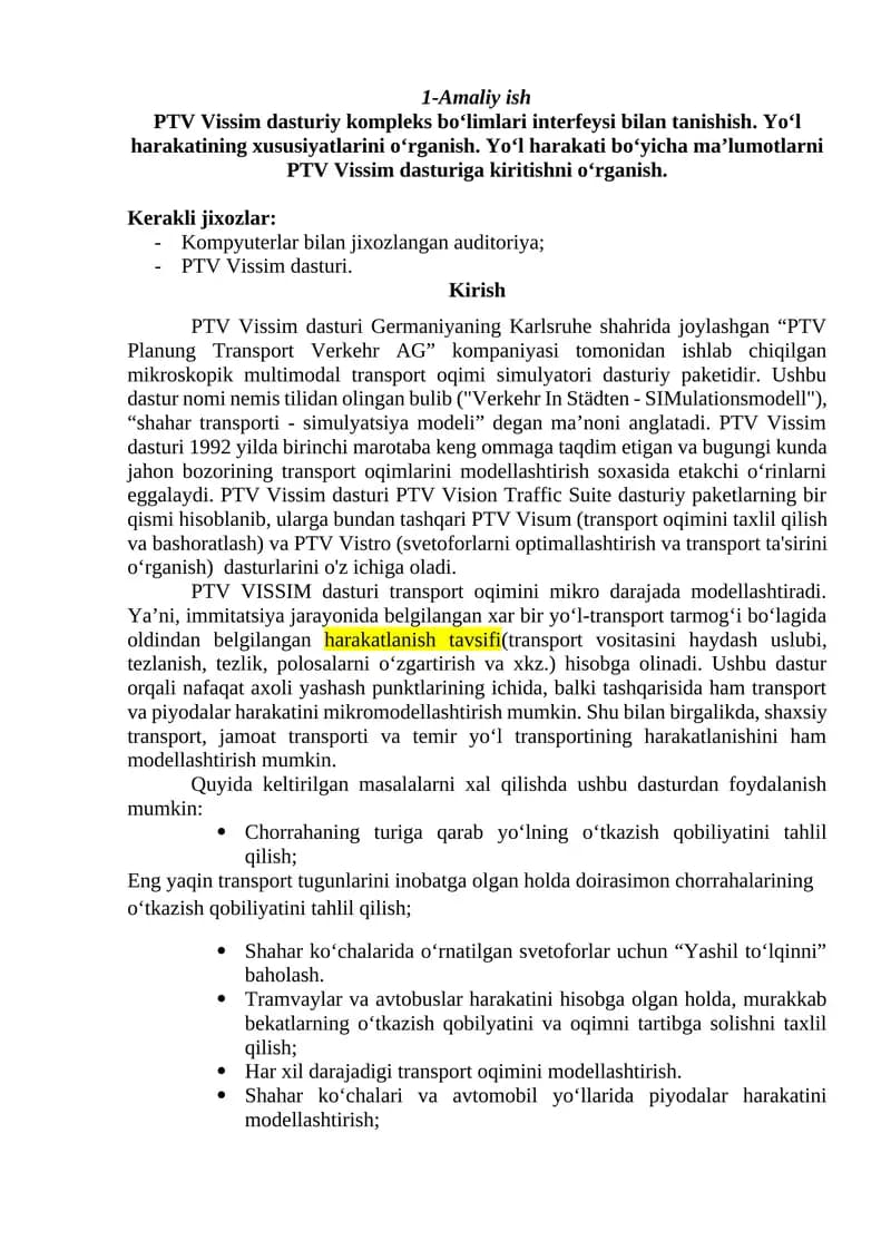 PTV Vissim dasturi