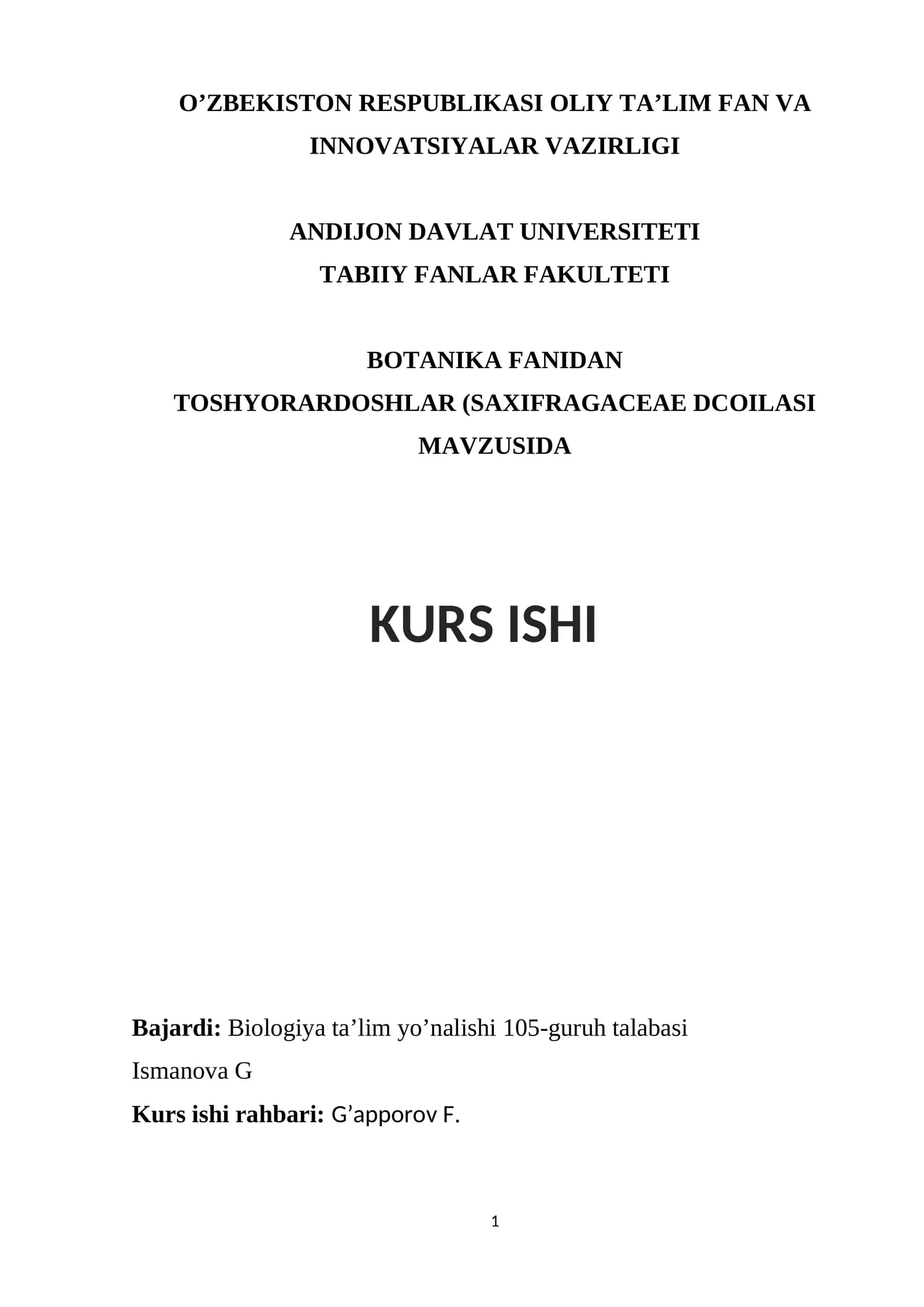 Toshyorardoshlar (Saxifragaceae DCoilasi MAVZUSIDA KURS ISHI
